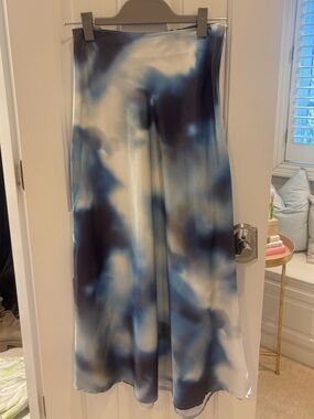 Blue Tie Dye Silk Midi Skirt